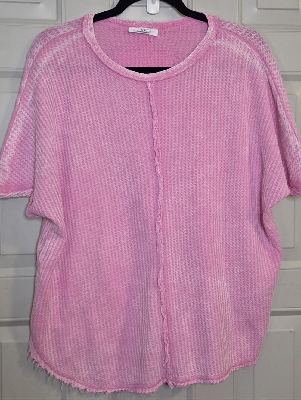 Zenana Outfitters - Pink Waffle Textured Knit Dolman Sleeve Tee